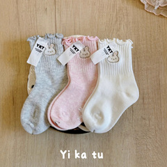 Yikatu伊卡兔儿童袜子批发2025秋款新款小兔子木耳边花边童袜