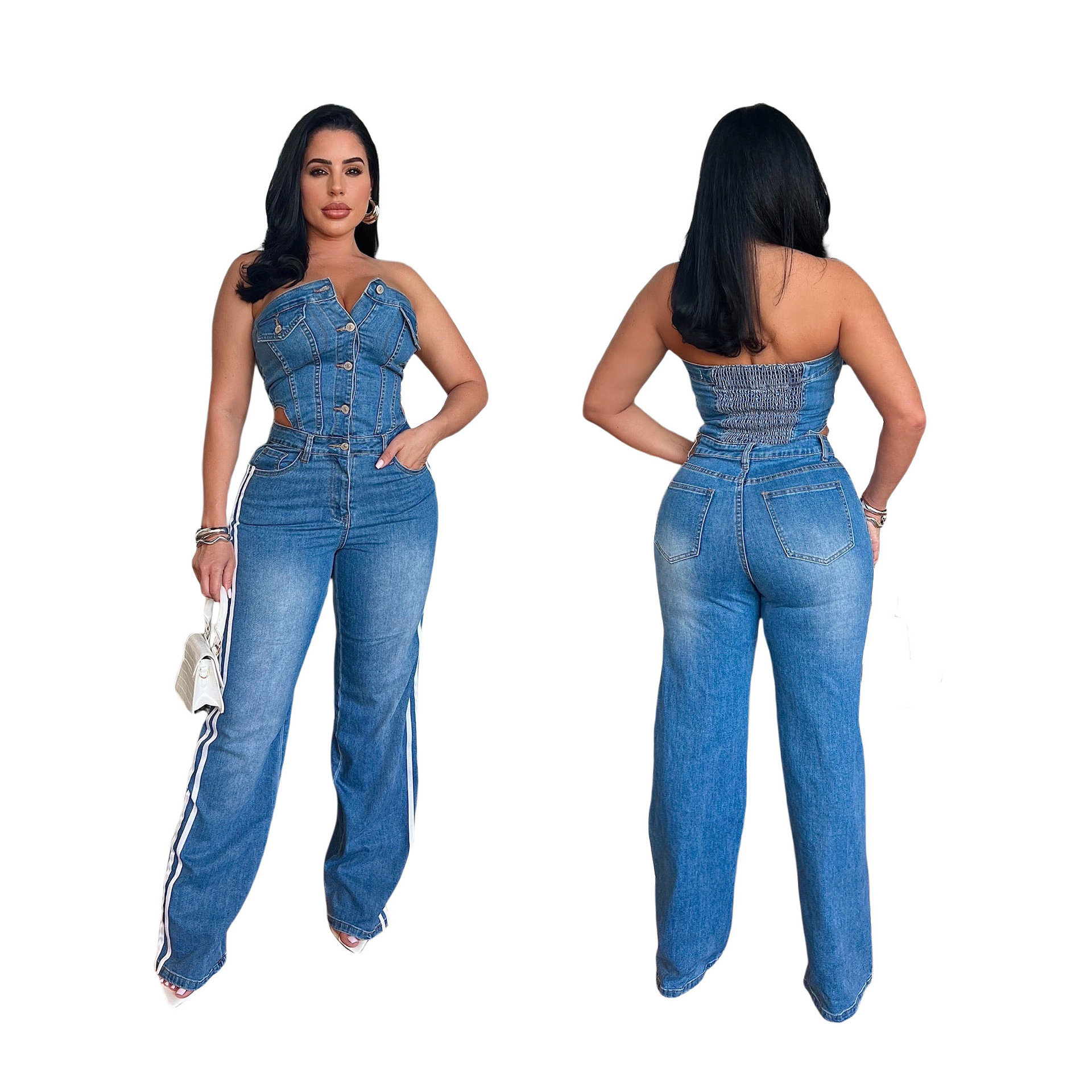 Cotton, Denim Fabric Type Women's Daily Bodysuits Casual Solid Color Full Length Jumpsuits