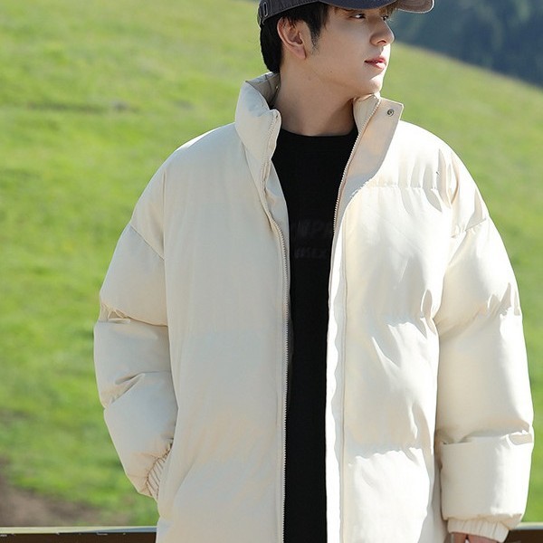 Stand-up collar down cotton jacket for men and women, new winter style, fleece-lined, thickened, loose fit, plus size, couple's cotton coat