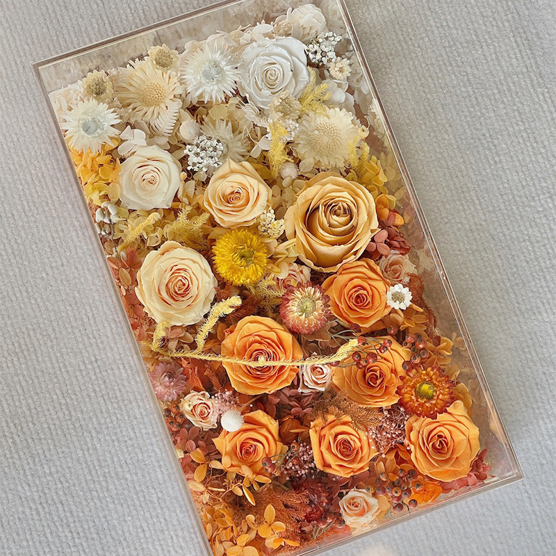 Flor eterna marco de fotos acrílico flor real caja de flores secas regalo decoración del hogar vacaciones flor caja de regalo