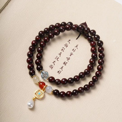 印度小葉紫檀DIY國潮復古雙圈手鍊ins小眾設計款百搭文玩手串念珠