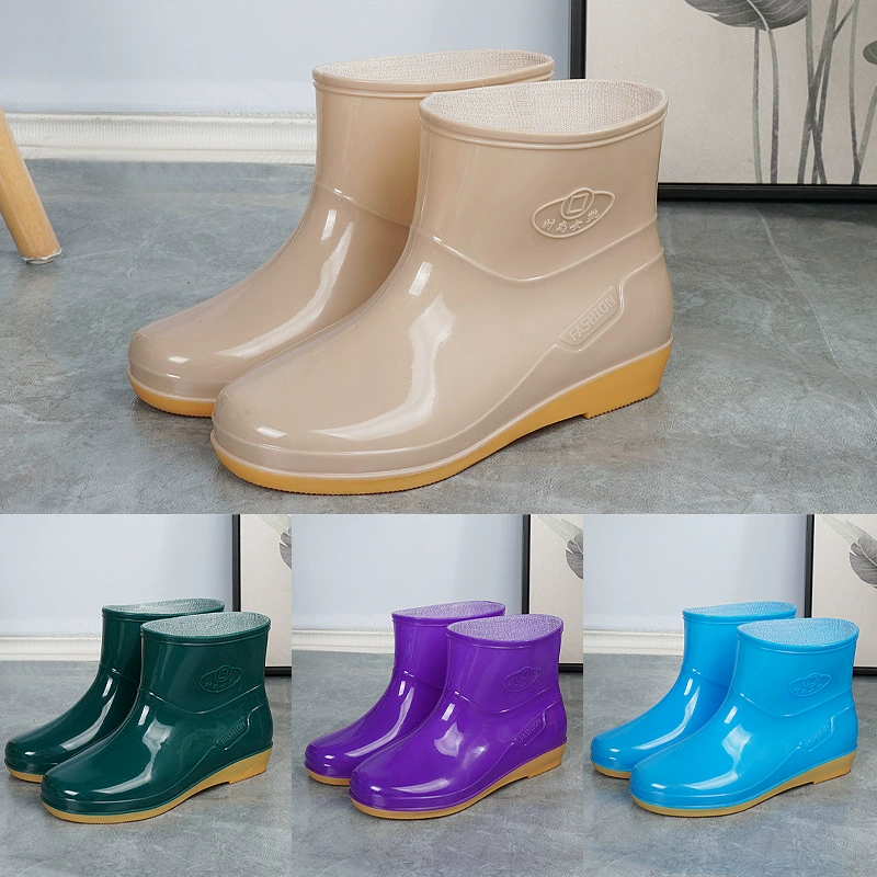 Дождевые сапоги женская короткая трубка весной и осенью повседневная корейская версия хлопка теплая съемная машина для мытья кухни толстая подошва и мелкий рот низкий ботинки для женщин