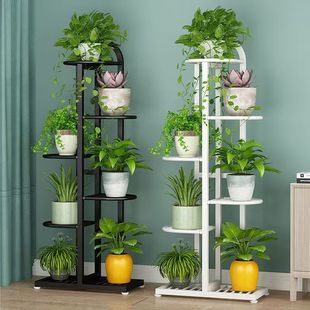 Wrought Iron Flower Stand for Indoor Use, Multi-Layer, Suitable for Hanging Orchids and Pothos, with Movable Universal Wheels, Indoor Plant Pot by Mengnuo