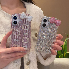 适用iPhone17promax蝴蝶结水钻手机壳苹果16plus女款KT猫16保护套