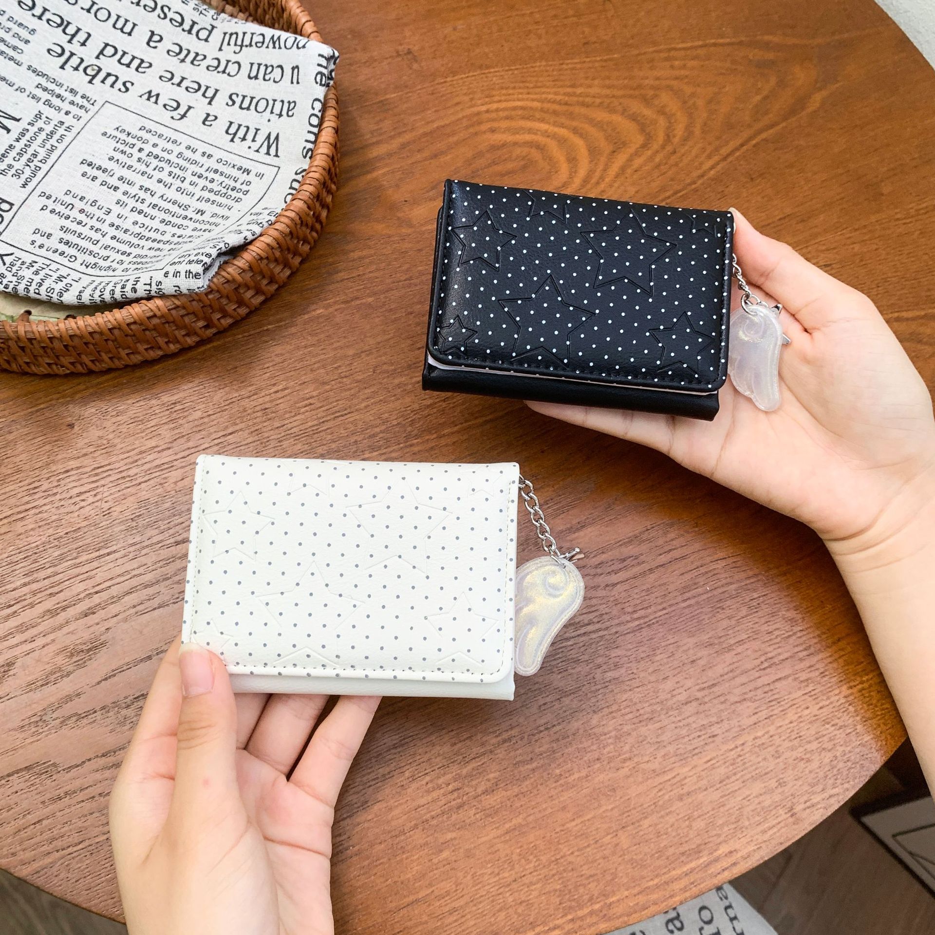 Star polka dot~small wing pendant Korean INS 70% off women's simple wallet card holder purse in stock WALLET