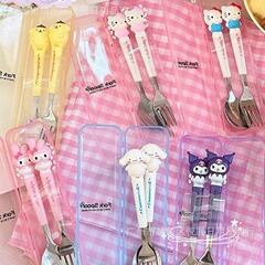 学生携帯サンリオ食器二点セット子供用ステンレス食器卸売フォークスプーンクロスボーダー热い贩売