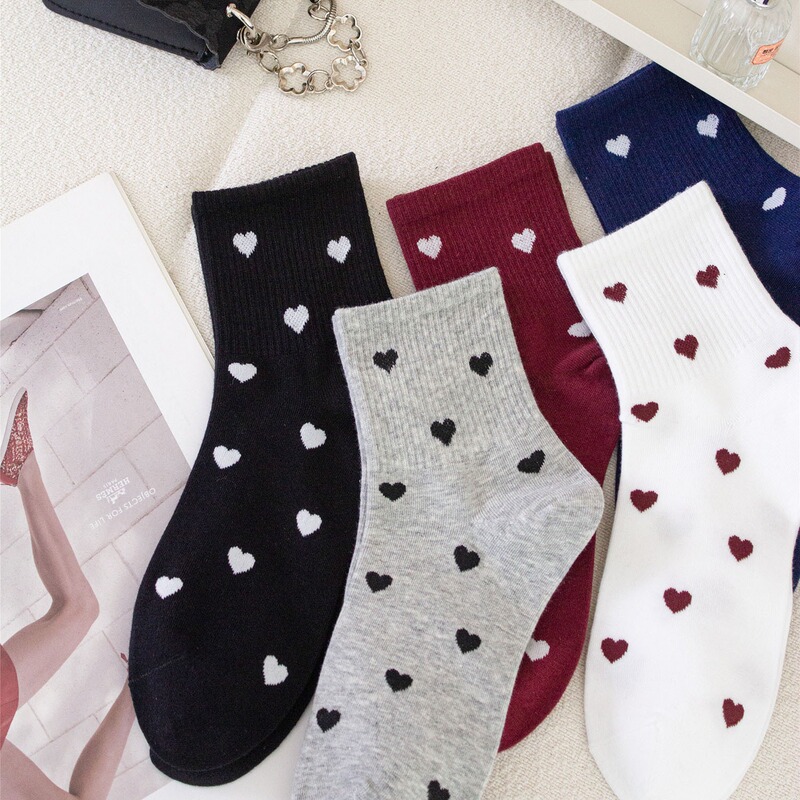 Women's Angora Red Heart Mid-Calf Socks Simple High Elasticity Sweat-Absorbent Breathable Sports Casual Cotton Socks Zhuji Socks Women's Angora Red Heart Mid-Calf Socks Simple High Elasticity Sweat-Absorbent Breathable Sports Casual Cotton Socks Zhuji Socks