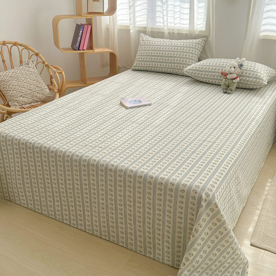 Original Cotton Old Coarse Cloth Bed Sheet Bed Sheet Summer Summer Mat Three-piece Bed Sheet Solid Color Dormitory Single Double Pillowcase Three-piece Set