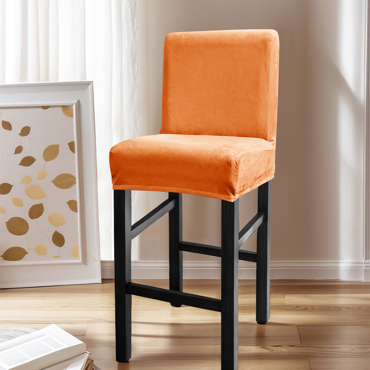 Amazon transfronterizo color sólido elástico plata silla cubierta polvo bar restaurante cubierta de silla de espalda baja temu