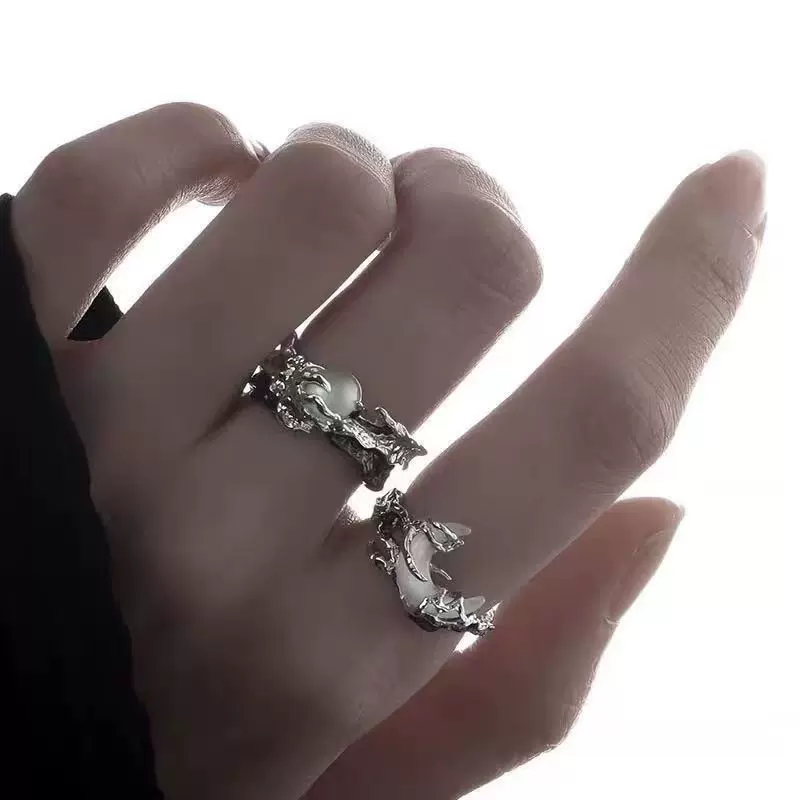 欧美时尚原创设计日月情侣潮流小众戒指女高级感轻奢复古情侣对戒