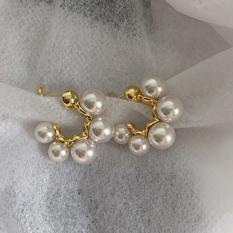Women'S Gender Plating, Inlay Design Retro C Shape Plating Inlay Copper Pearl Earrings