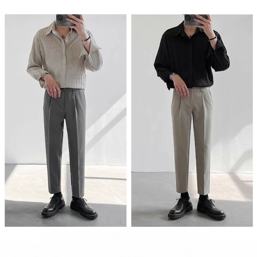 Light Mature-Style Korean-Design Loose-Fit Long-Sleeve Shirt for Men—Early Autumn Trendy, Instagram-Worthy, Cool & Casual, Wrinkle-Free Solid-Color Top