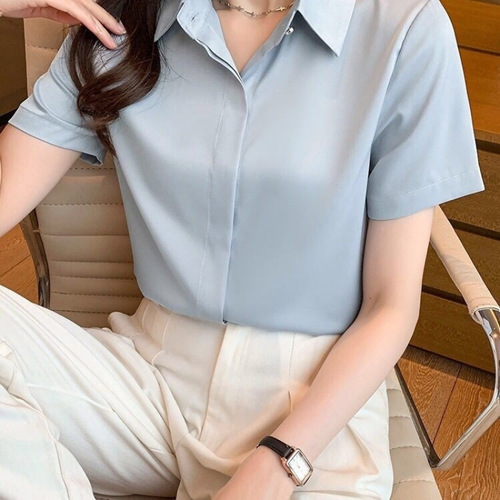 Summer chiffon short sleeves, thin formal dress, white shirt, white shirt, professional dress, large size, loose overalls, plus size