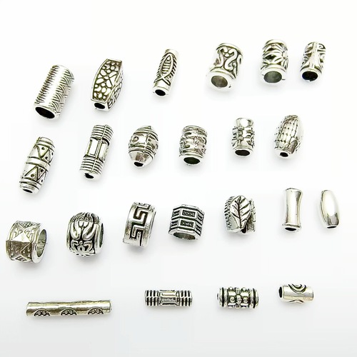 Vintage Tibetan Silver Style Straight Cylinder Beads DIY Handmade Bracelet Necklace Large Hole Beads Accessory Material Batch