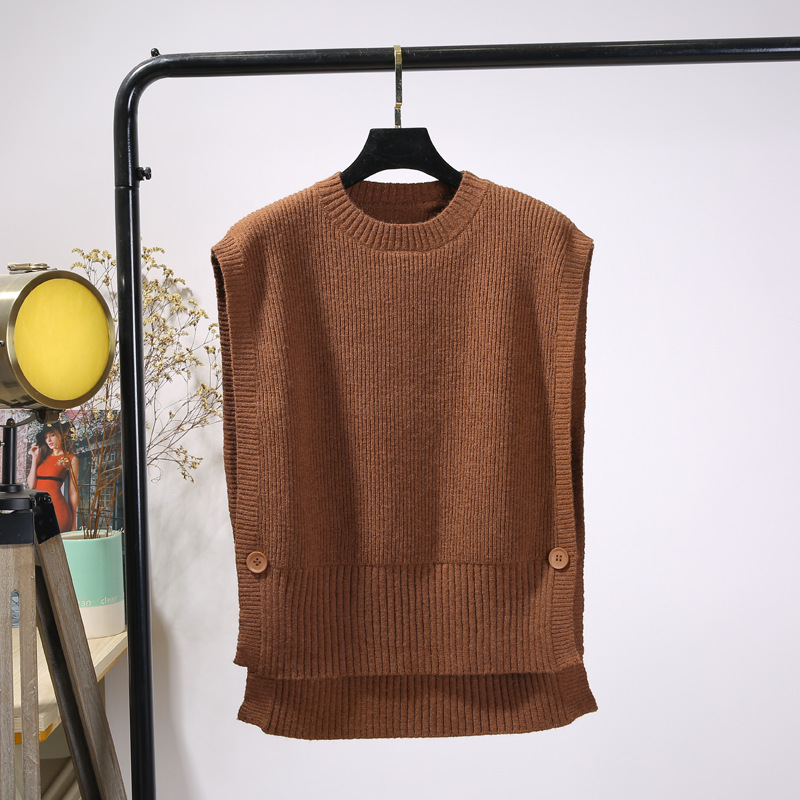 Chaleco de lana de punto de primavera y otoño de las mujeres de cuello redondo delgado chaleco exterior estilo de hong kong estilo coreano chaleco suéter de color sólido image 9