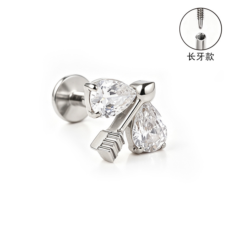 F136 Titanium Alloy Ear Studs, Finely Carved Long Tooth Ear Bone Studs, Zirconia Lip Studs, G23 Titanium Body Piercing Jewelry detail image 25