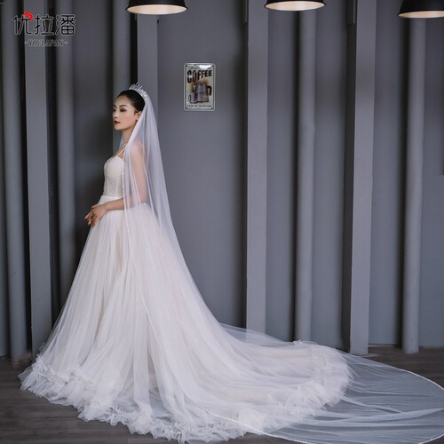 Ulapan AliExpress Bridal Heavy Industry Veil Korean Simple Hand-stitched Crystal Pearl Hemming Wedding Dress V134