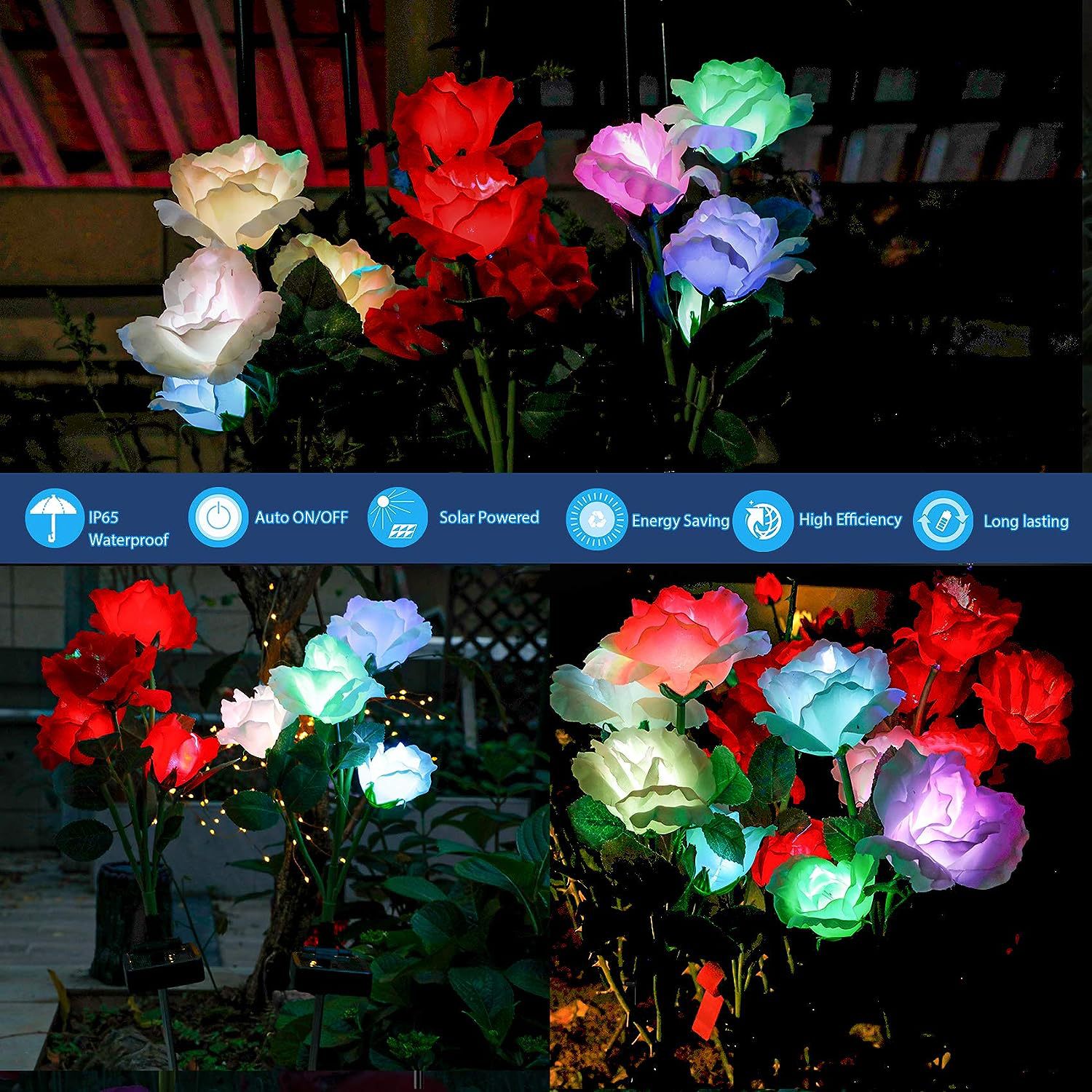 Transfronteriza LED solar 3-cabeza 5-cabeza 6-cabeza Rosa lámpara al aire libre césped tierra enchufe jardín decoración paisaje lámpara