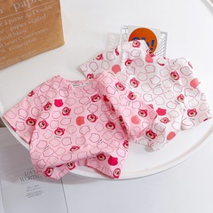 Children's clothing children's T-shirt summer 2023 new fashion girl baby cartoon strawberry bear pink cotton short-sleeved top