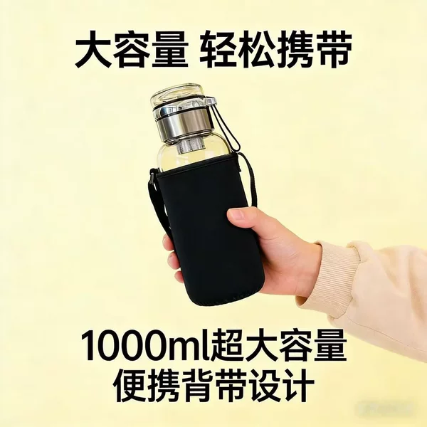Food-grade glass cup, new model for brewing tea, high-temperature resistant, large-capacity water cup, portable with tea-water separation