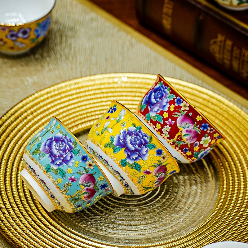 Эмалированная китайская чашка для чая, 200 мл, набор, ручная роспись