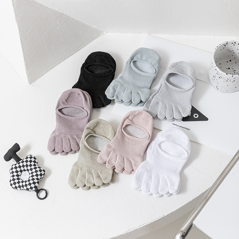 Five-Finger Cotton Women's Mesh Ventilated Summer Thin Toe Socks Plain Invisible Socks Casual Short Socks Wholesale