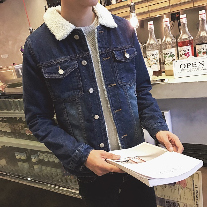 冬季加绒牛仔外套男加厚保暖羊羔绒牛仔夹克秋冬款宽松大码棉衣潮|undefined