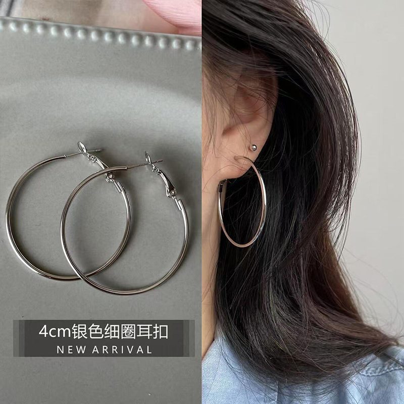 银色素圈大耳圈女2025新款爆款方圆脸大圈耳环轻奢高级感圈圈耳饰|undefined