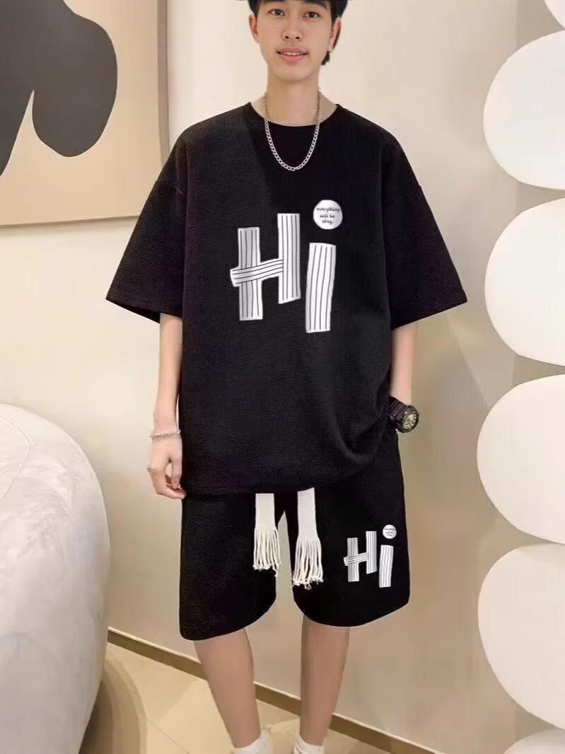 Camisa menos ropa traje de ropa deportiva verano para hombres camiseta de manga corta jersey de baloncesto pantalones cortos casuales de dos piezas tendencia coreana