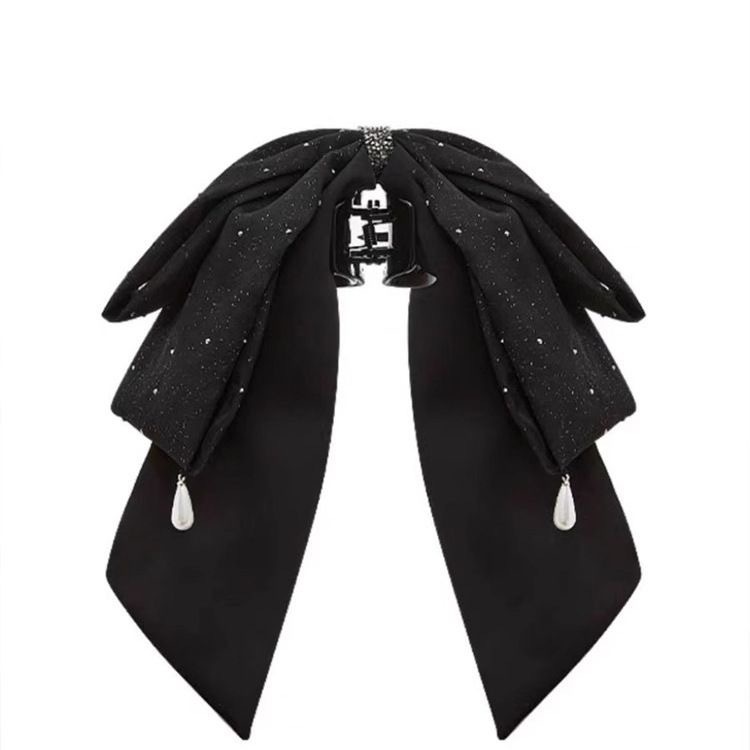 Hepburn Black Section Starry Sky Bow Women's Headwear Hair Clip New Style Ponytail Clip Grip Clip Medium Size Back-of-Head Hair Accessory
