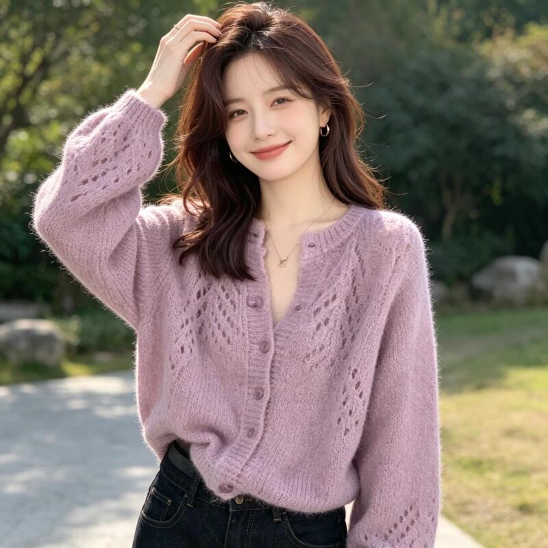Spring and Autumn New Style Hollow-Out Long-Sleeve Loose Gentle Versatile 2026 Knit Cardigan High-End Sweater Lazy Coat Top