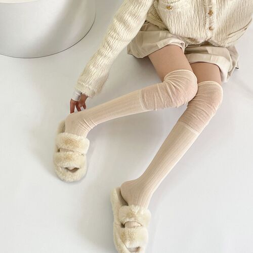 Autumn and winter Korean style simple and versatile design splicing solid color over-the-knee pure lust style vertical pattern slimming high socks set trendy socks