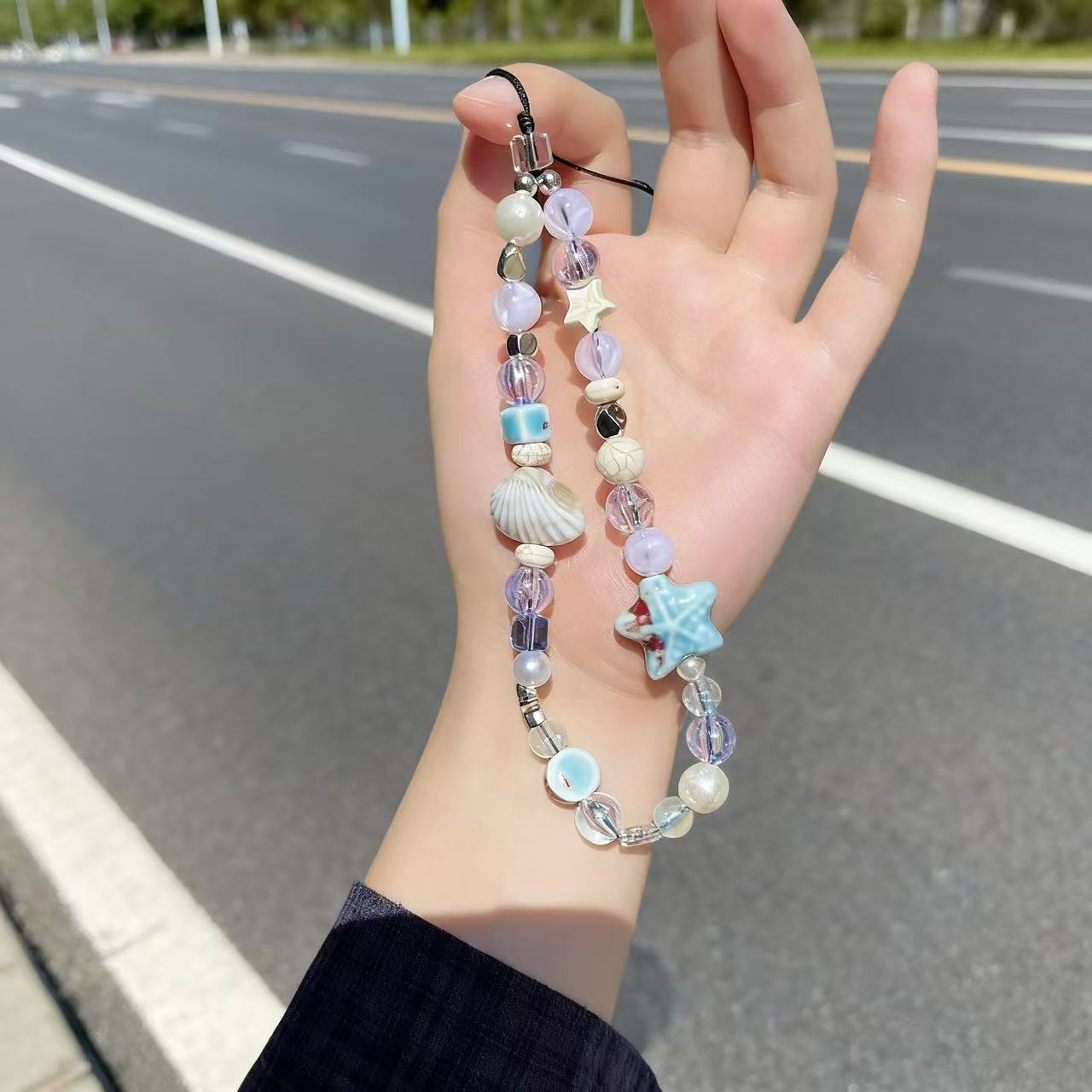 Blue Sea Legend Ceramic Mobile Phone Chain Small Fresh Ccd Lanyard Shell Beaded Camera Pendant Anti-Lost Rope