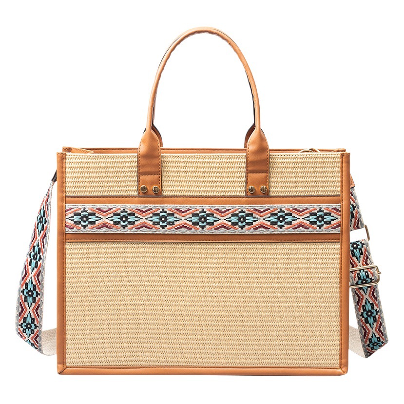 Bolsa de paja transfronteriza europea y americana bolsa de asas portátil tejida de gran capacidad nueva bolsa de Cercanías de comercio exterior bolsa de mujer de alto sentido