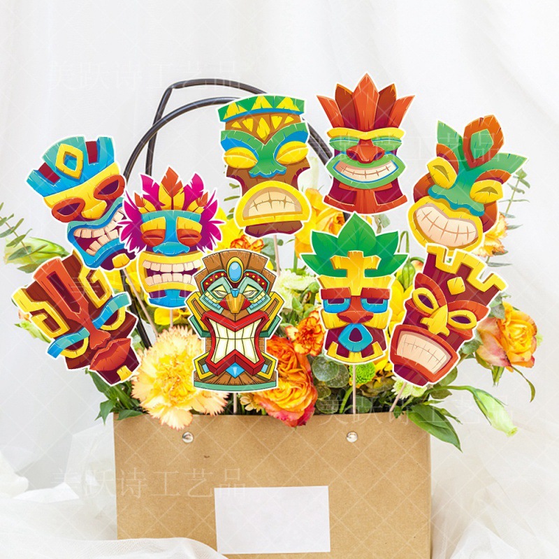 Jarrón de decoración de fiesta hawaiana transfronteriza con tarjeta de decoración de jarrón de máscara primitiva de fiesta de playa de verano
