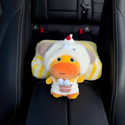 Multifunctional Tissue Box for Car – Car tissue box/set - little-milk-dog-suit-sitting-on-lulu-armrest-yellow-pattern-bag
