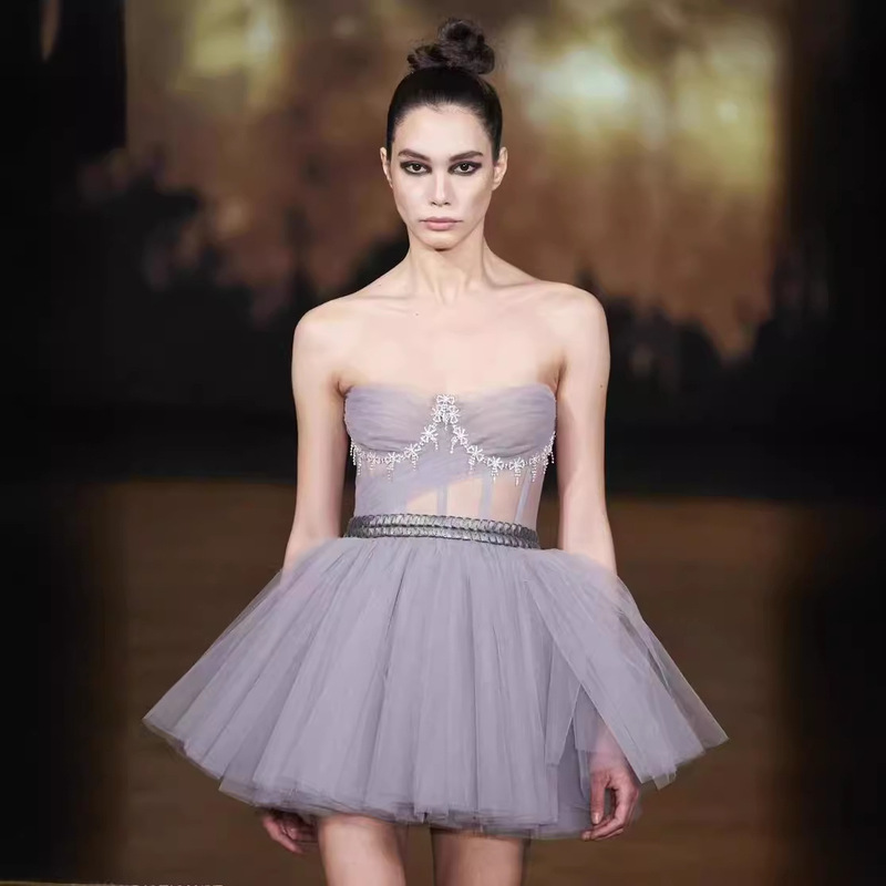 AliExpress New Summer Strapless Sleeveless Fashion High Waist Puffy Dress Sweet Elegant Slim dress Dress