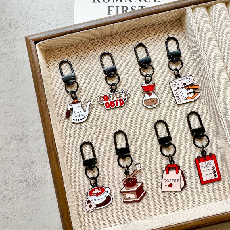 Coffee-Themed Keychain, Ins-Style Creative Enamel Alloy Pendant, Cute Coffee Utensil Charm, Bag Accessory
