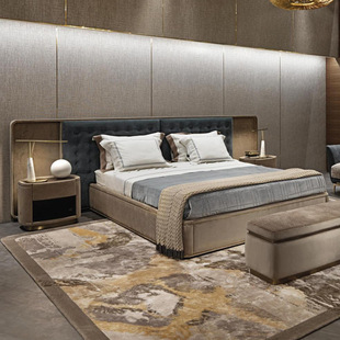 Xiyu Italian Light Luxury Modern Visionnaire Solid Wood Fabric Furniture 1.5 m Flannel Bed 1.8 m Double Bed