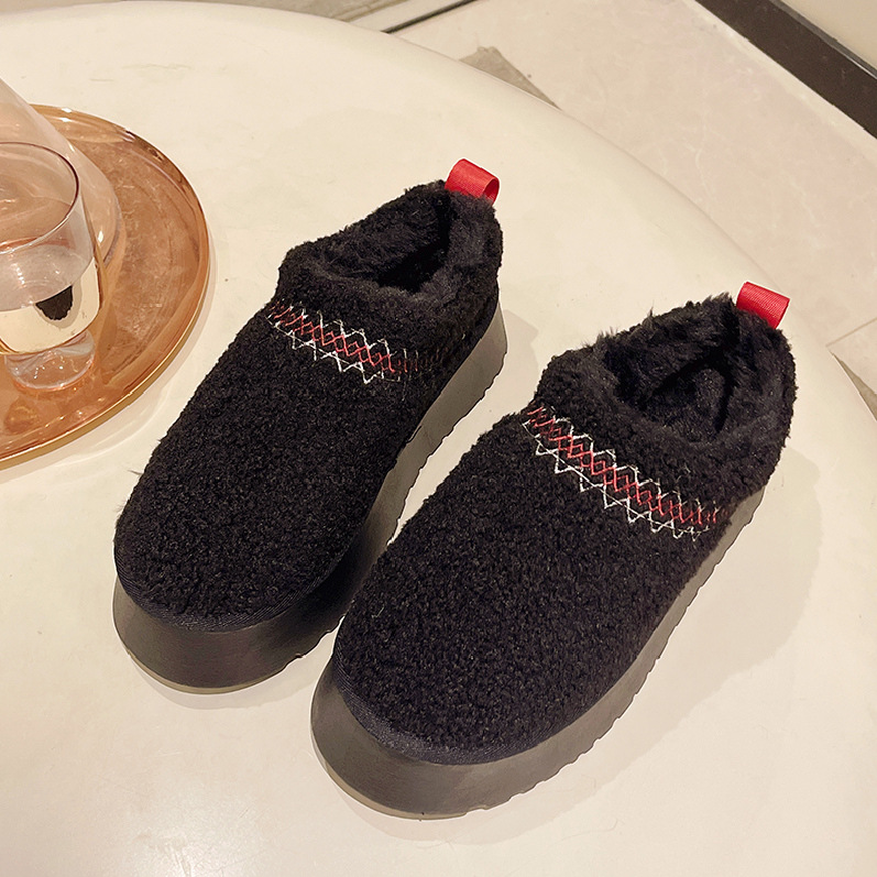 Zapatos de mujer Zapatillas de media caña cerradas con suela gruesa para mujer, otoño e invierno, además de zapatos de algodón cálidos y perezosos de terciopelo para mujer_voghion.com