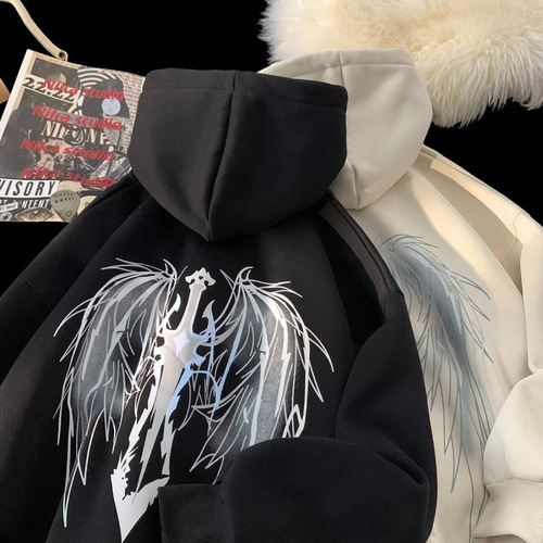 Young people's new hooded and velvet hooded hoodie men's spring and autumn fashion brand high-end super beautiful loose coat