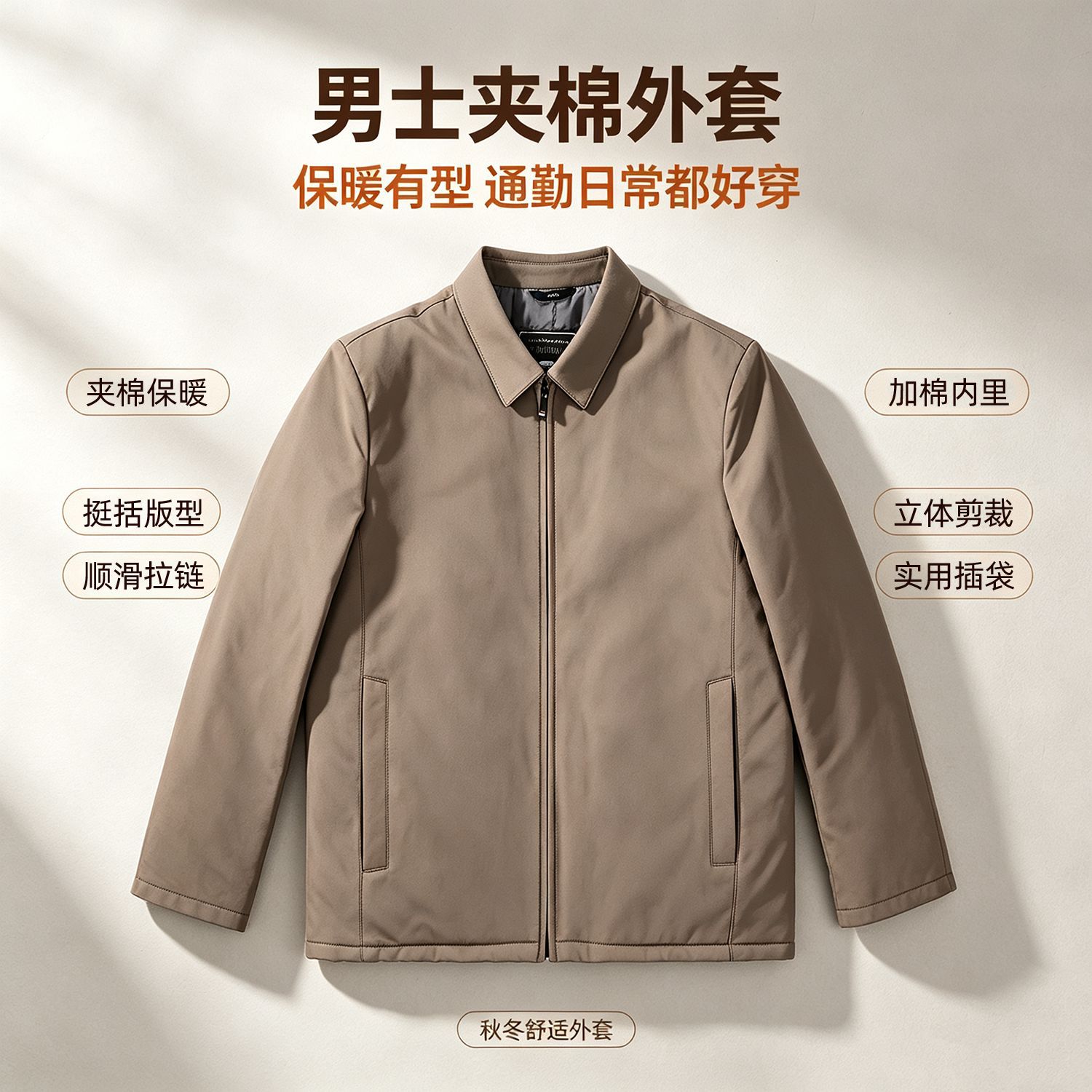 新款跨境时尚防风翻领帅气行政保暖通勤男夹克男士秋冬夹棉外套
