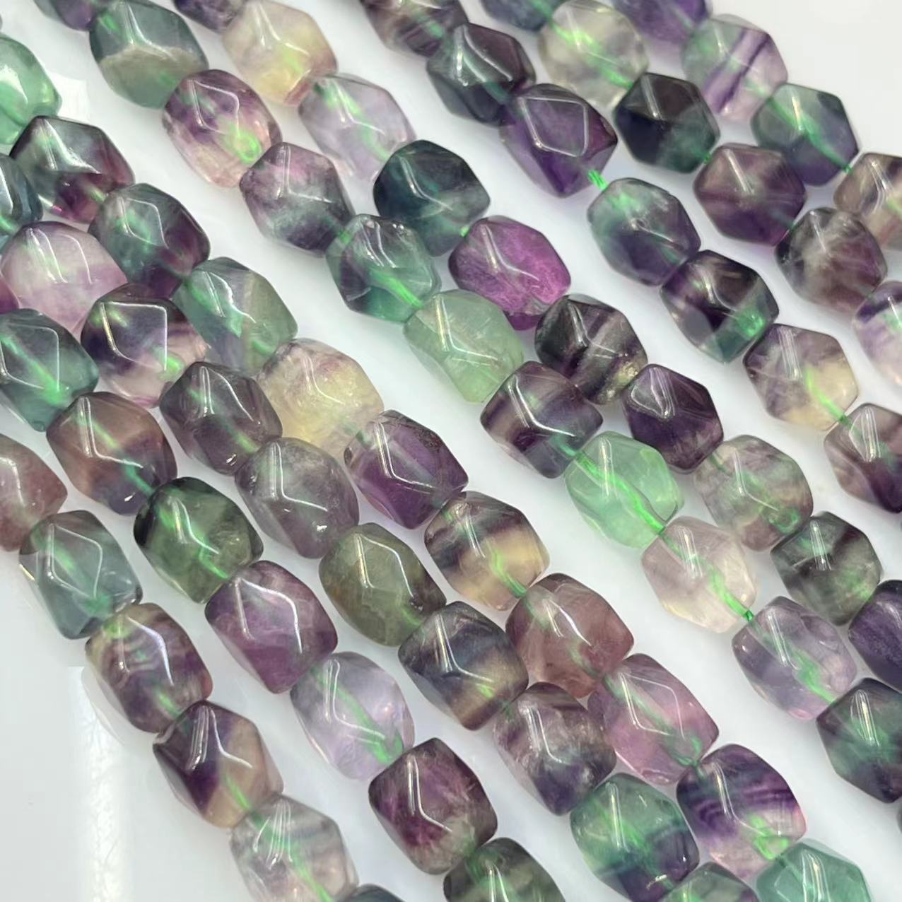 9X11MM 天然石头 彩紫莹石 不规则立体长方形倒角 Beads 36个/条