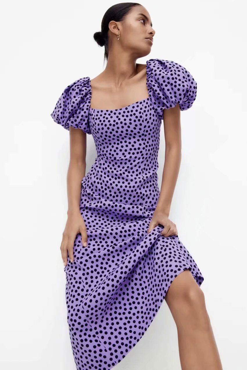 polka dot printing slim slit midi dress nihaostyles clothing wholesale NSAM82616