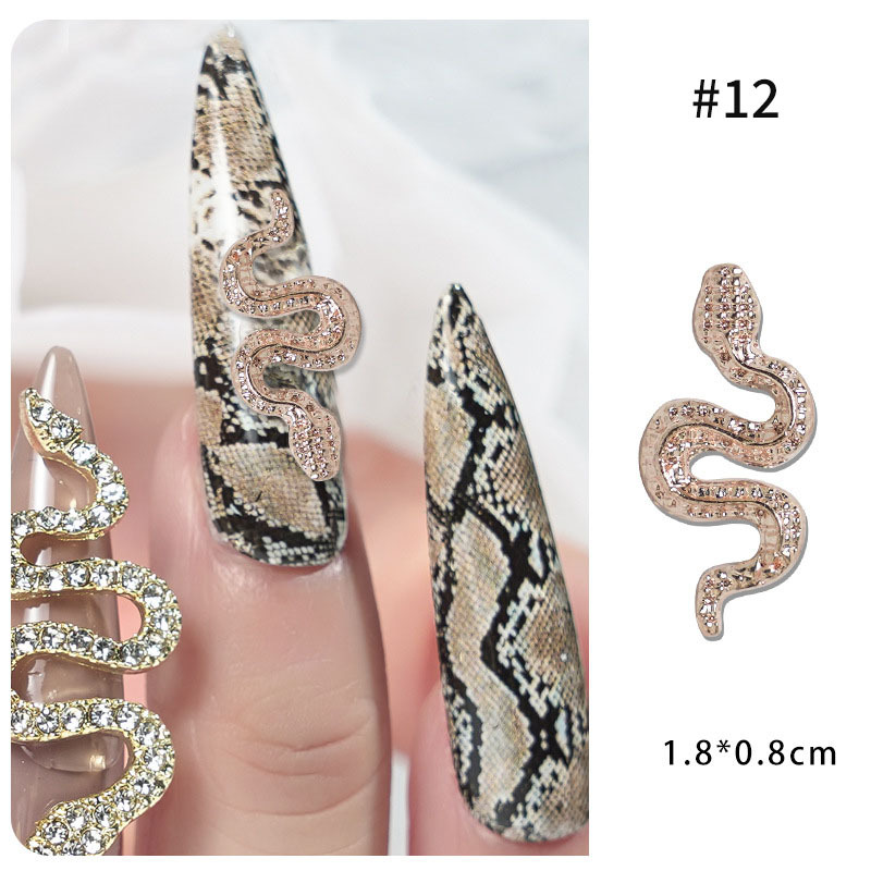 Aleación de uñas serpiente incrustada en diamantes accesorios de uñas tridimensionales Diamante de uñas joyas de metal oro plata diamante accesorios de uñas
