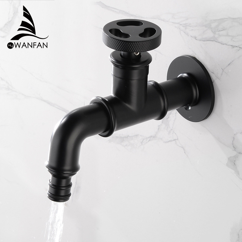 Golden wall faucet four-point lengthened washing machine mop pool faucet quick opening balcony full copper spout