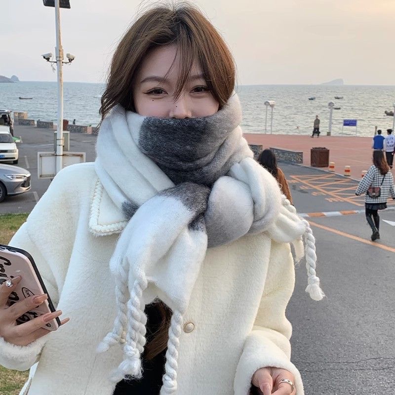 Vinterscarf Damvärme Förtjockad koreansk version Mångsidig sjal Plysch Mohair Studentstil Byter gradvis färg_voghion.com