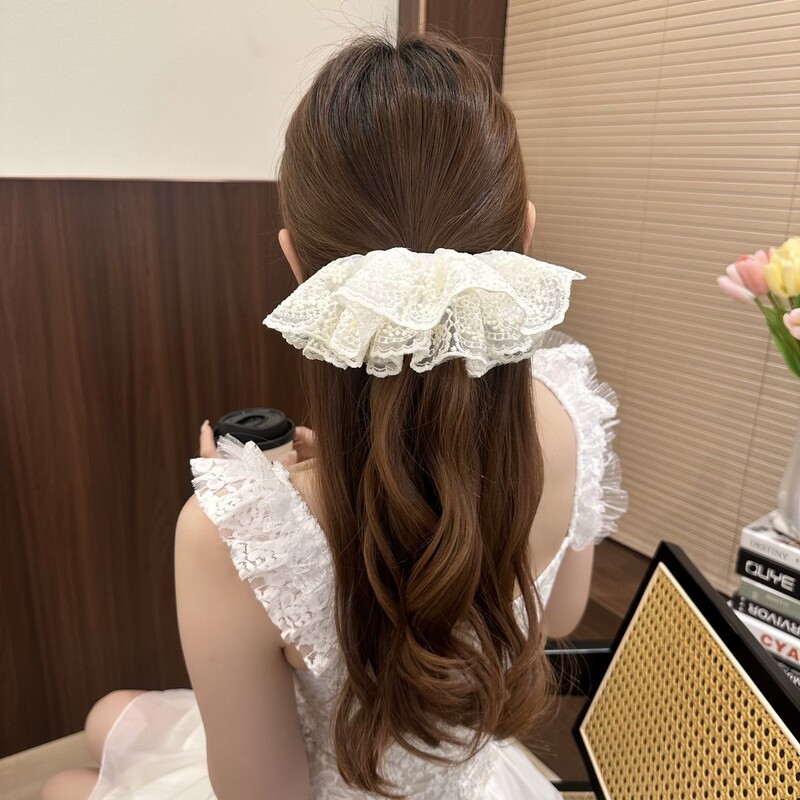 レースガール～二層スカート、レースヘアゴム、高級気質ヘアアクセサリー、ローポニーテールカチューシャ、スイートインテースループ|undefined