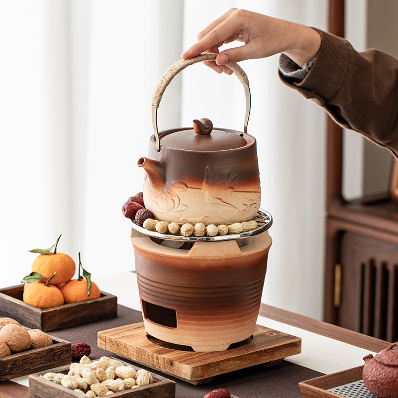 Winter round stove for cooking tea charcoal stove for cooking teapot for dry burning special full set of pottery pot open flame carbon fire roasting tea kettle