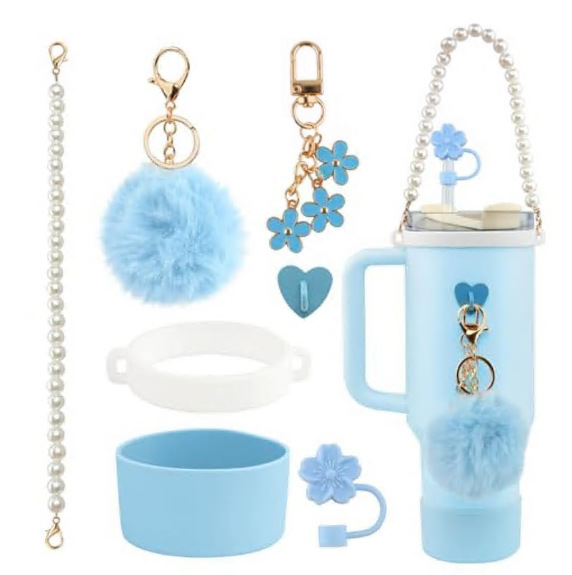 Amazon taza de calor cuentas brazalete llavero botella de agua colgante margarita gorra de paja flor colgante taza cubierta